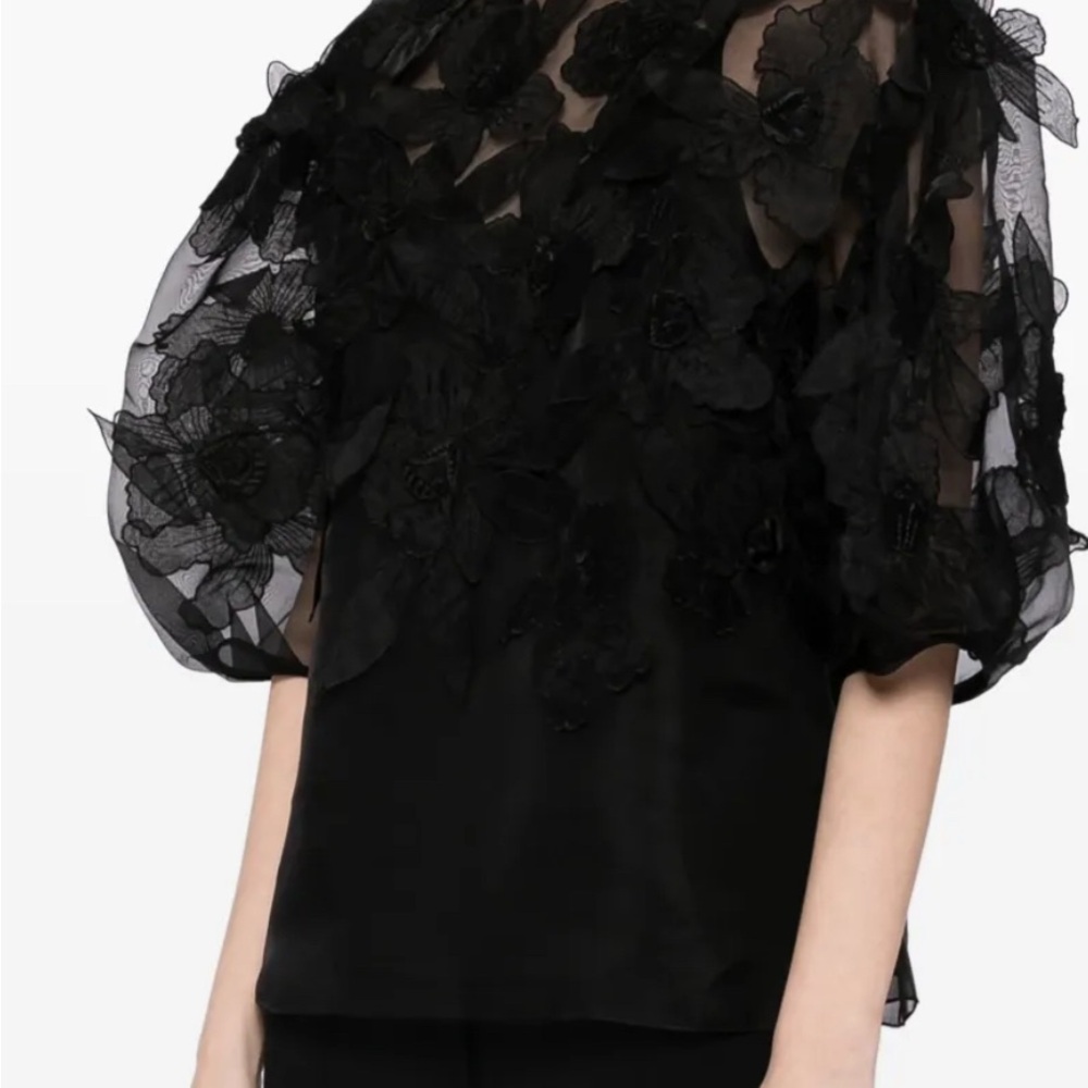Carolina Herrera Black Floral Lace Blouse